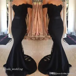 2019 Black Junior Bridesmaid Dress Mermaid قبالة الكتف الدانتيل خادمة الشرف فستان حفل زفاف حفل زفاف بالإضافة إلى حجم Vestidos Damas D275a