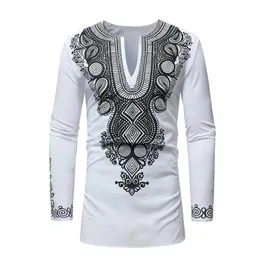 RICHE BAZIN Abbigliamento africano New African dashiki stile vento nazionale stampa T-shirt da uomo manica lunga con scollo a V Plus size212N