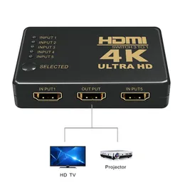 4K 2K 5x1 HDMIケーブルスプリッターHD 1080Pビデオスイッチャーアダプター5入力1出力ポートXbox PS4 DVD HDTV PC LAPTOP TV用HDMIハブ