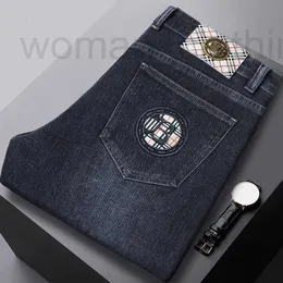 Mäns jeansdesigner 2023 Autumn/Winter Thick Slim Fit Straight Mid Waist Casual Business Leisure Elastic Brand 3QH5