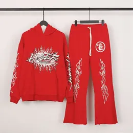 디자이너 패션 의류 럭셔리 남성용 스웨트 셔츠 Hellstar Studios Red Flare 인쇄 남성 및 여성용 까마귀 캐주얼 바지 세트 트렌드