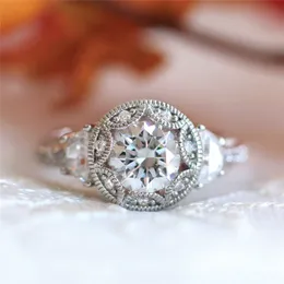 Vintage Promise ring White Gold Filled Cubic Zirconia Hollow Wedding Band Rings for women Bridal Engagement Finger Jewelry