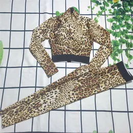 Cheetah, pantalones de dos piezas para mujer, chándales, trajes de Yoga, estampado de leopardo negro, mangas largas, cintura, mallas ajustadas, traje deportivo 2831