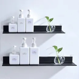 Bathroom Shelves Punch Free Floating Shelves for Wall Storage Self-adhesive Rack 20-50cm Kitchen Home Decor Bathroom Accessorie Modern Matt Black 230919