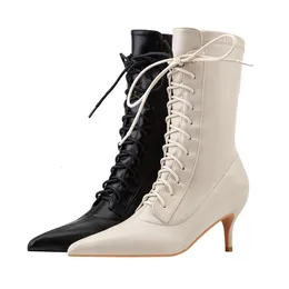 Boots Luxury Brand Women's Boots Fashion Lace-up Pointed Thin Heels Boots Female Elastic Boots Plus Size 43 Ankle Boots Women 230919