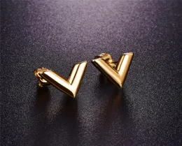 316L Stainless Steel Stud Earrings For Women Rose Goldcolor V Letter Triangle Cute Earring Jewelry Gift4151989