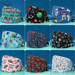 Beanie Skull Caps Beauty Agency Cotton Couttent Work Scrubs Hat Elastic Lab Doctor Dustproof Cartoon Men S Nursing Cap Wholesale 230919