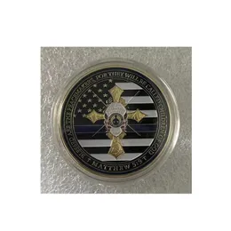 5pc/set 얇은 블루 라인 경찰 기념품 동전 동전 경찰관의기도기도 동전 US Flag Gold Plated Commemorative Challenge Coin.cx