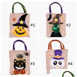 その他のお祝いのパーティー用品500pcs 26x15cmハロウィーンリネントートバッグパンプキンキャンディーストレージバッグ4スタイルハロウィーン装飾ハンドバッグDHX24