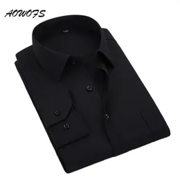 Aowofs 소셜 셔츠 검은 색 남성 드레스 셔츠 긴 소매 사무실 작업 셔츠 큰 크기 남성 의류 8xl 5xl 7xl 6xl 맞춤형 웨딩 222a