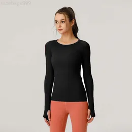 Lulu Align Yoga Long Sleeve Training Woman Tshirt Slim Jym Sciftly TechフルストレッチフィットネスTシャツを定義しているランニングトップ