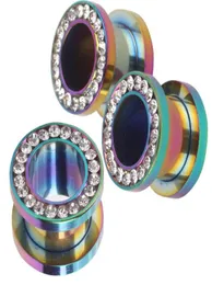 JK Rainbow Crystal Earring Gauge Screw Ear Plug Cheap Ear Tunnel Body Jewelry Plugs on Ear Fit Expander Kits8774247