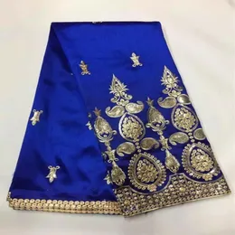 5 jardów Elegancki królewski niebieski tkaninę koronkę z małymi złotymi cekinami haftowa afrykańska bawełniana koronka na ubrania JG5-1186I