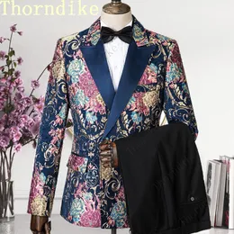 Herrenanzüge Blazer Thorndike Mode Bräutigam Marineblau Jacquard Smoking Herrenbekleidung Hochzeitsfeier Trauzeugenanzüge Terno Jacke Hose Weste 230919