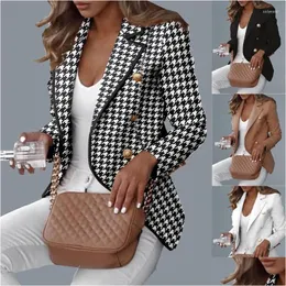 Women'S Suits Blazers Womens Spring Autumn Coat For Women Office Lady Double Breasted Blazer Vintage Jacket Fashion Long Sleeve Ou Dhlsp