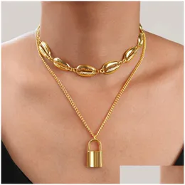 Anhänger Halsketten Frauen Sea Shell Choker Mti Layered Für Mädchen Gold Sier Vorhängeschloss Lock Ketten Mode Böhmischen Schmuck Geschenk Drop Delive DHDEF