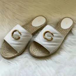 sandalo piatto di design di lusso in pelle doppia G Cord piattaforma lady scivolo da spiaggia Pantofola suola in gomma marmotta diapositive tela estiva