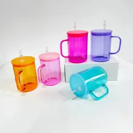جملة ملونة الهلام 17oz فارغ تسامي صافية شفافة عالية البورسليت العربة الزجاجية الملونة أكواب القهوة مع أغطية بلاستيكية ملونة 919