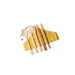 Servis uppsättningar Portable Natural Bamboo St Spoon Fork Knife Chopsticks Cleaning Brush Kitchen Tousil Cutsly Set WB305 Drop Deliver OTB3U