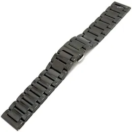 Watch Bands Folding Buckle Replacement Black Stainless Steel Men Solid Link Bracelet Wrist Band Strap 18mm 20mm 22mm Push Button GD0125