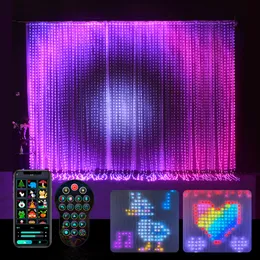 Kerstdecoraties Slimme gordijnslingers App-gestuurd 400 LED DIY Hangend lichtpatroon en tekst Programmeerbaar Muziek Sync Reote 230919