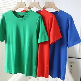 Women's T Shirts Maxdutti 2023 England Style Basic Multicolor Fashion Simple Pure Color Round Collar Quality Casual Tshirts Women Tops