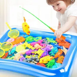 Bath Toys 30/52 Pcs Magnetic Fishing Toys Plastic Fish Rod Set Kids Playing Water Game Educational Baby Toys Fish Square Gift For Kids 230919