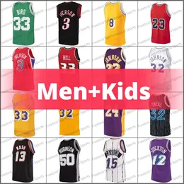 Maglia da basket per ragazzi 32 Shaq ONeal 34 Michael Vince Carter Tracy Mcgrday Charles Barkley Larry Bird Iverson Bryant Ewing Hill Maglie retrò per bambini cucite