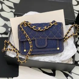 Designer Messenger Bag 19cm denim Mini Flap Bag 10a Mirror Quality Evening Bag Luxury Chain Bag Women Crossbody Bag Axel Väska med låda C156
