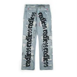 Endless Men Women Jeans High Quality Hip Hop Denim Pants Embroideredy Broken Do Old Hole Streetwear274c