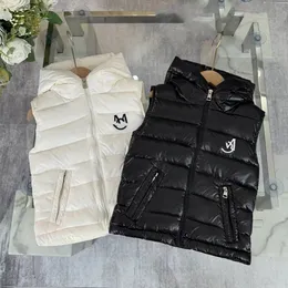 Gilet per bambini con cappuccio per bambini con cappuccio per bambini con cappuccio senza maniche fasion al 100% d'oca riempimento di marca di lusso top spessa abbigliamento da outwear da ragazzo da ragazzo.