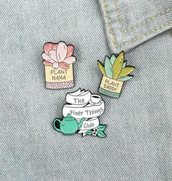Creative Cartoon Cute Character Plants Enamel Pins Pink Green Teapot Daddy Mom Cactus Brooches Gift For Friend Lapel Pins Clothes 1966918