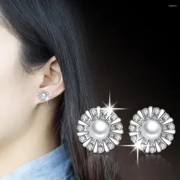 Stud Earrings DAYIN 925 Sterling Silver Zircon Woman High Quality Retro Simple Flower Pearl Jewelry