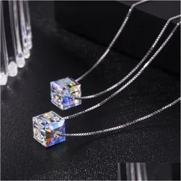 Shining Crystal Necklace med Sugar Cube Pendant 925 Sterling Sier Chain Fashion Jewelry Accessories HG12 Drop Delivery DHOD7