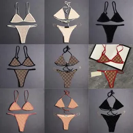 Sexy Dreieck-Bikinis, Damen-Bademode, Tüll-Spitze-Unterwäsche, Buchstaben, bestickte Kette, Neckholder, geteilte Badeanzüge, Strand-BH, Slips mit T2378