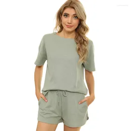 Kvinnors träningsdräkter 2023 Summer Short Sleeve T-shirts and Pants Casual Two Piece Set Women Solid Color Good Quality Tops Shorts Set