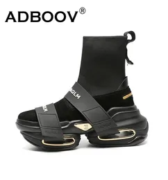 Adboov 202 New Fashion High Top 스니커즈 여성 두꺼운 단독 플랫폼 캐주얼 신발 여성 정품 가죽 슬립에 양말 부츠 F 2103222065471