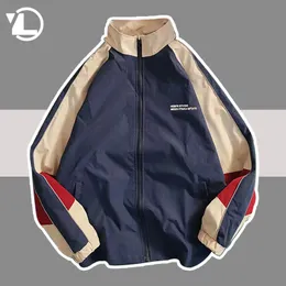 Jaquetas masculinas Hip Hop Varsity Jaqueta Homens Mulheres Primavera Outono Patchwork Color Block Windbreaker Casacos Mens Moda Solta Fina Faculdade 230919