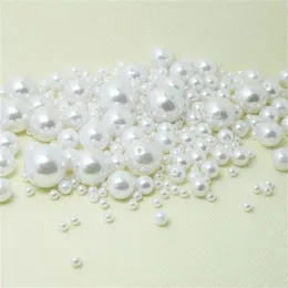 1000pcs Pearl okrągły biała perłowa imitacja ABS Kulki Biżuterii Odkrycia 4 6 8 10 12 mm dla biżuterii 253H