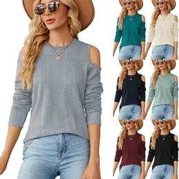 Women's T Shirt Women Long Sleeve Cold Shoulder T Shirt Casual Tops for Spring Autumn Round Neck 230919