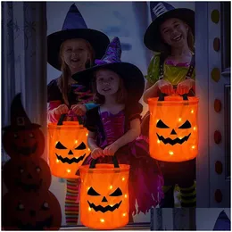 Gift Wrap LED Light Halloween Trick eller Treat Bucket Pumpkin Candy Bags Collapsible Basket For Thanksgiving Party 230826 Drop Delivery DH2CZ