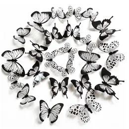 Adesivos de parede 24 pcsset preto branco 3d borboleta decoração de casamento quarto sala de estar decoração de casa borboletas decalques 230919