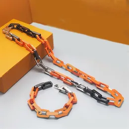 Fashion link chain designer necklace bracelet luxury jewelry stainless steel hiphop orange black silver mens chains necklaces jewe276W