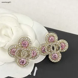 23ss brincos de designer para mulheres cristal claro rosa pedra preciosa incrustação charme jóias pingentes de orelha de bronze incluindo caixa presente do dia dos namorados