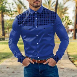 Mannen Casual Shirts Herfst Shirt Houndstooth Blok Panelen Revers Kraag Blouse Lange Mouw Voor Mannen Harajuku Camisas Blusas Tops