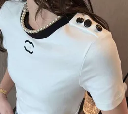 Kvinnors t -shirtdesigner för kvinnliga skjortor bokstäver och dot mode tshirt med broderade bokstäver sommar kortärmade toppar tee woman56