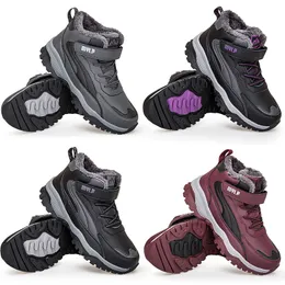 Winter Waterproof Cotton Shoes Black Purple Gray Non-slip Snow Boots Trainers Outdoor Sports Real Leather