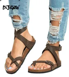 Drop ship moda sandálias de cortiça novas mulheres casuais verão praia fivela cinta sandálias sapato plano com plus size3022500