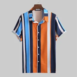 Men's Casual Shirts Summer Men Short Sleeve Male Streetwear Mens Striped Print Camisas De Rayas Hombre236t