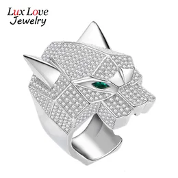 Pierścienie ślubne Luxlove 2023 Leopard Head Hip Hop Ring Tiger 925 Silver Party High Carbon Diamond Jewelryzuj kobiety 230920